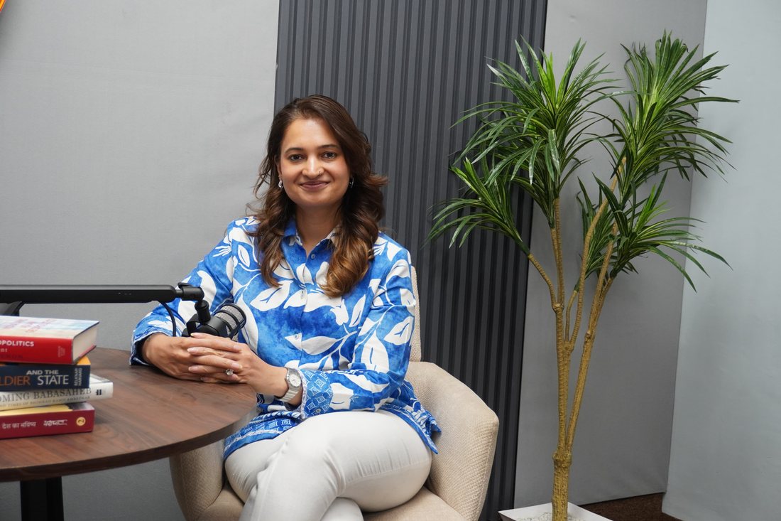 Dr. Sulbha Arya recording the Perimenopause & Beyond podcast