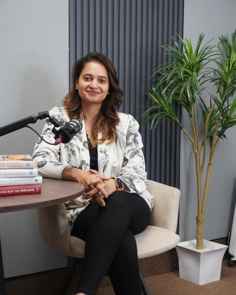 Dr. Sulbha Arya recording the Perimenopause & Beyond podcast